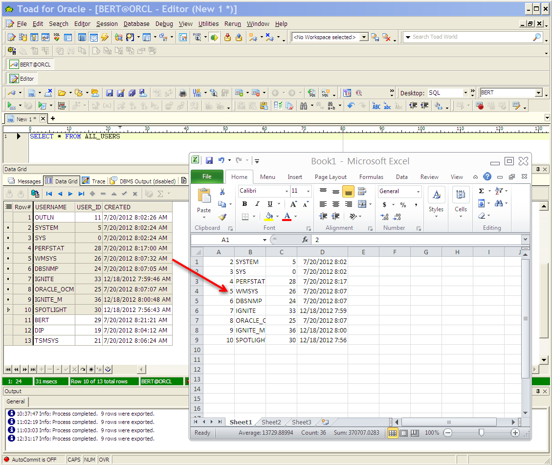 Move Oracle data into Microsoft Excel